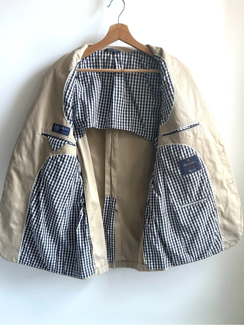 Brooks Brothers Men's 1818 Fitzgerald Fit Crespi  Suit Jacket Khaki Tan 42R/W36